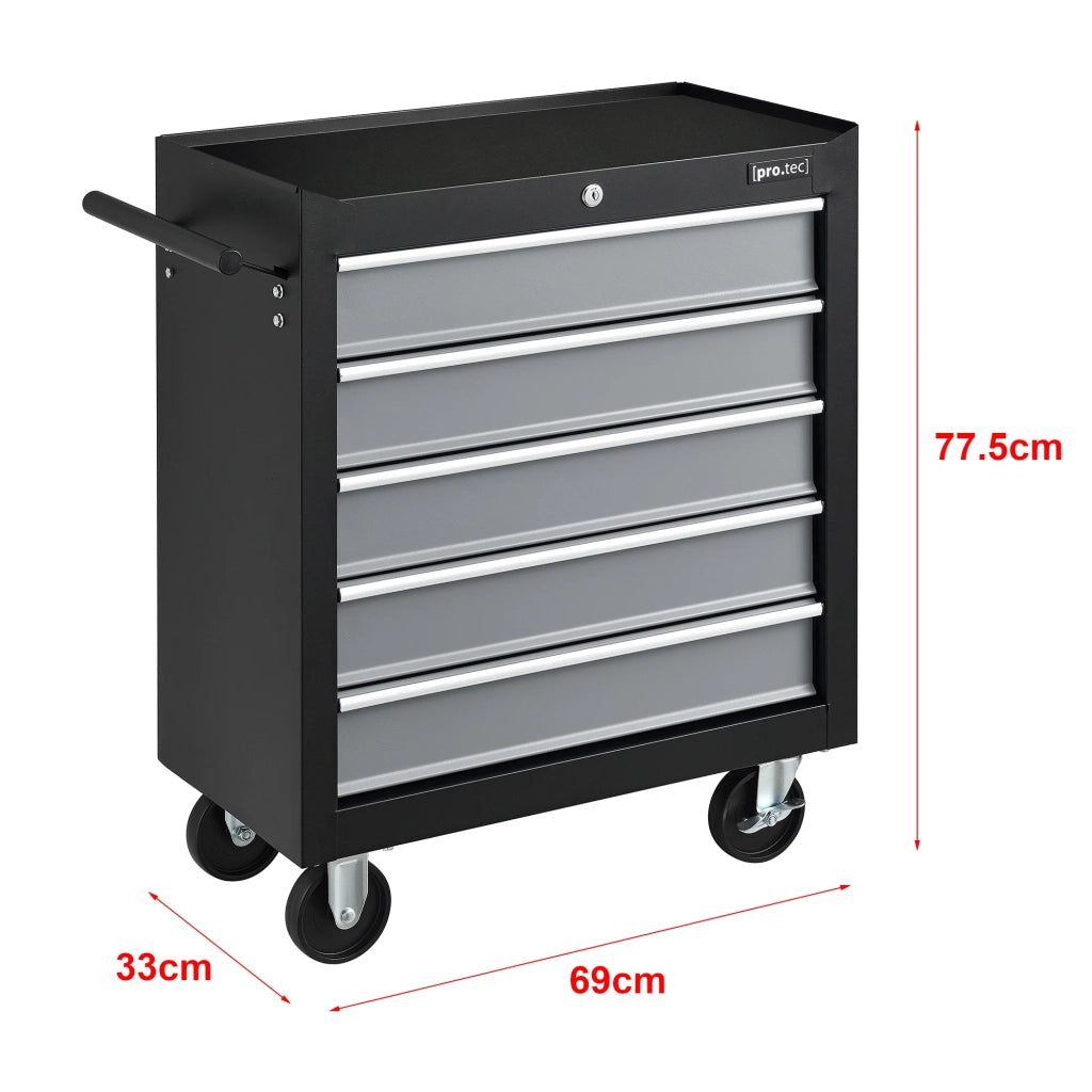 Carrello portautensili da officina con 5 cassetti 69 x 33 x 77,5 cm nero e argento 03_0008271