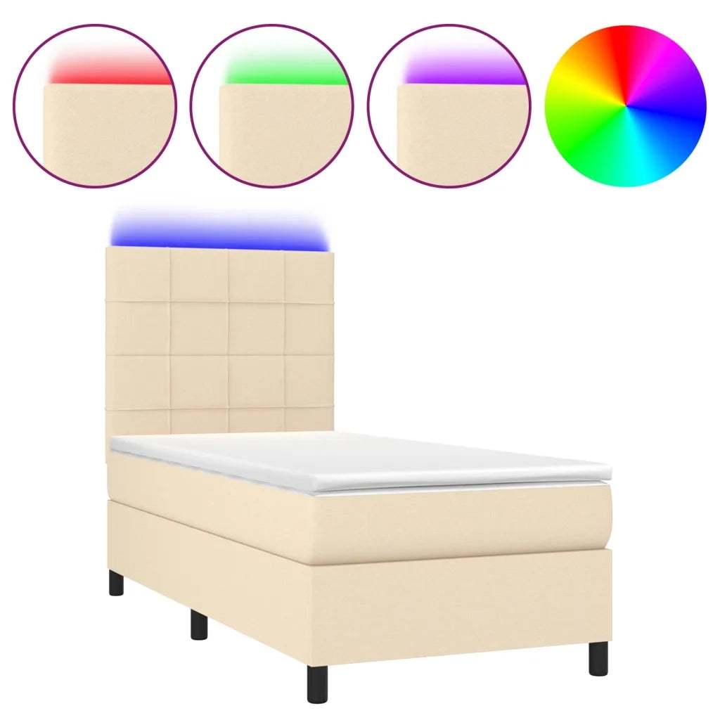 Letto a Molle con Materasso e LED Crema 80x200 cm in Tessuto 3134834
