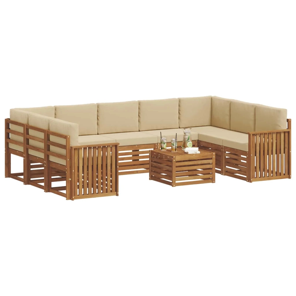 Set divani 10 pcs Naturale e Beige Legno di Acacia Massello 3375518
