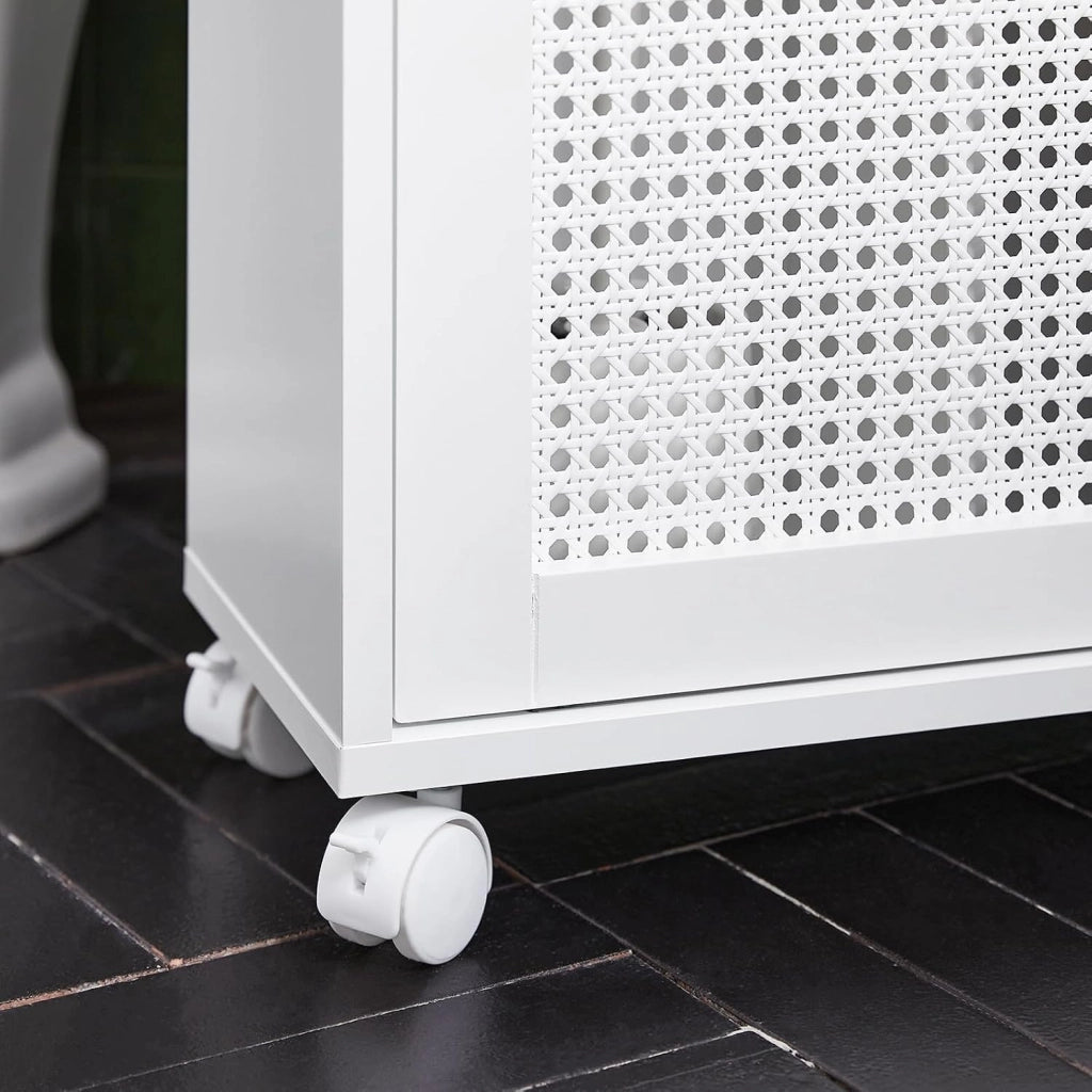 Armadio da Bagno Stretto con Ruote – Mobile Bagno salvaspazio – Contenitore per Carta Igienica in Legno, con Ripiani Regolabili, Bianco, 20x70x65cm, BZR119-W