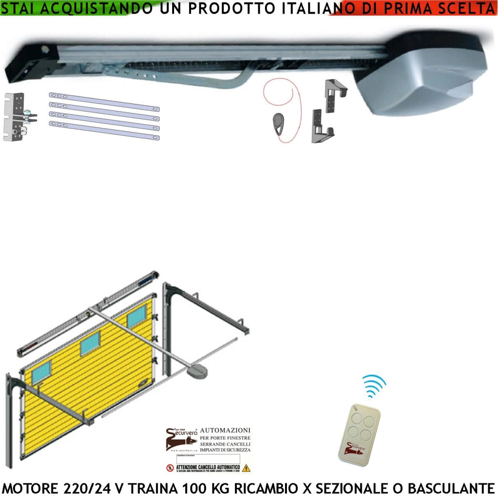 PORTA BASCULANTE SEZIONALE 100 KG MOTORE 220/24 V RICAMBIO AUTOMATISMO RADIOCOMANDO BINARIO 3 METRI SISTEMA AUTOREVERSE