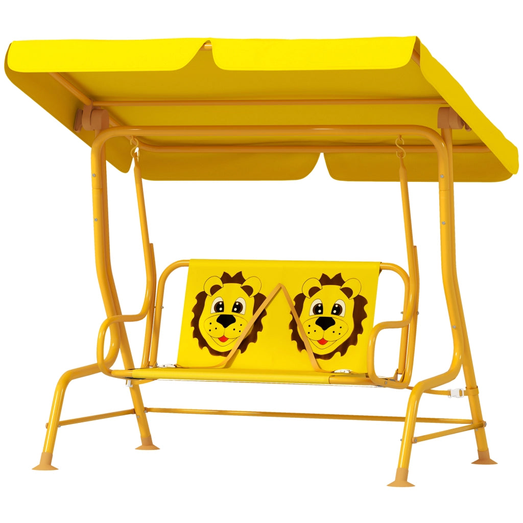 Dondolo per Bambini da Esterno a 2 Posti con Tettuccio Regolabile e Cinture di Sicurezza, 112x75x120 cm, Giallo