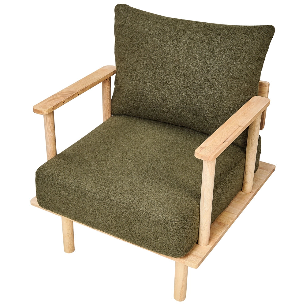 Poltrona Stile minimalista Boucle imbottita Struttura in legno chiaro Verde scuro stile minimalista