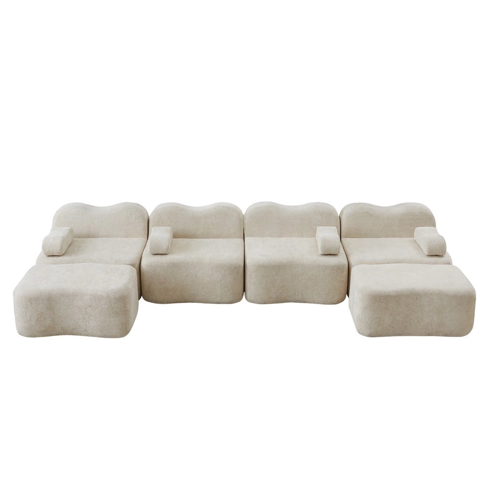 Divano U 4 Posti con 2 Ottoman, Modulare, Tessuto Morbido ¨C Xylo ¨C Beige