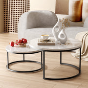 Set di 2 tavolini da salotto impilabili; MDF e metallo; nero