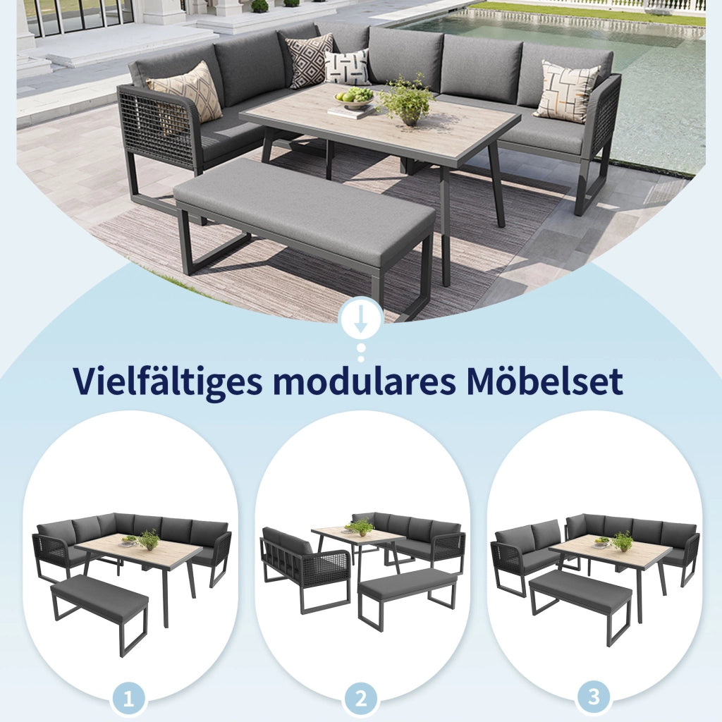 Set mobili giardino: sedie sdraio 6-8 persone; rattan PE; cuscini seduta/schienale; resistente; patio; grigio