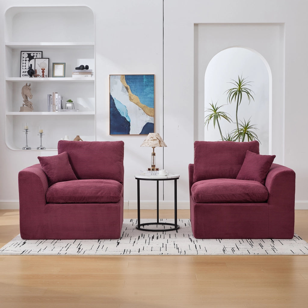 OKWISH Poltrona in Velluto a Coste, Seduta Imbottita con Cuscino e Design Minimalista, Rosso Vino, 101 × 102.5 × 84 cm