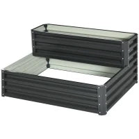 Letto per Orto Rialzato a 2 Livelli in Acciaio con Fondo Aperto, 120x101x58cm, Grigio Scuro