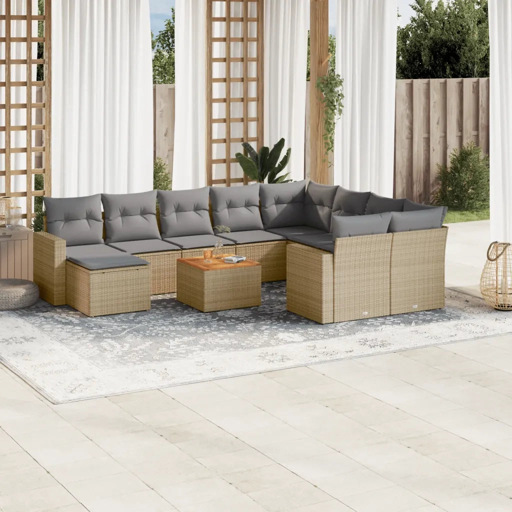 Set Divano da Giardino 11 pz con Cuscini Beige Misto Polyrattan 3256745