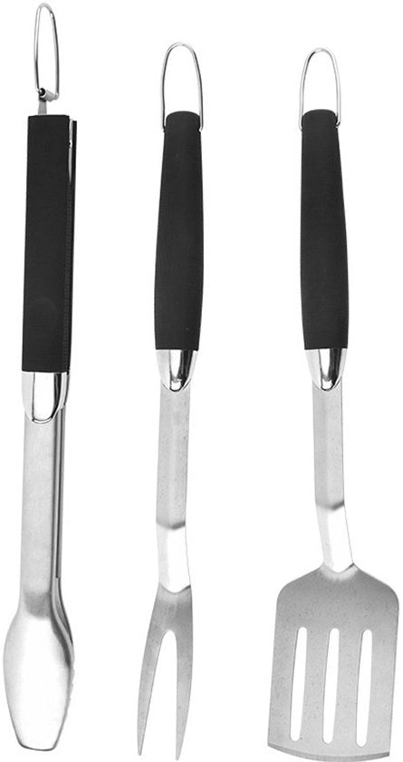 Set di barbecue a tre pezzi in acciaio inossidabile con forchetta, spatola e pinza