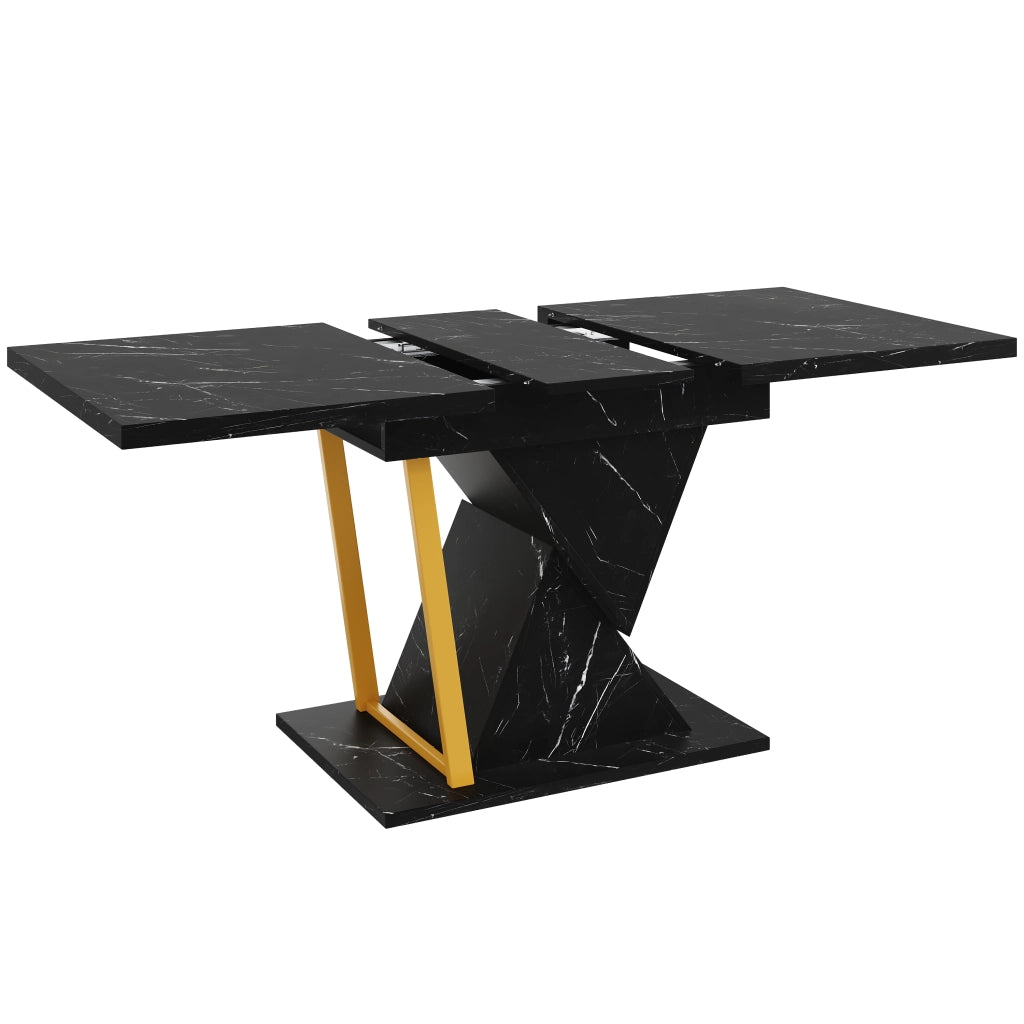 Tavolo allungabile da pranzo con piano effetto marmo struttura in MDF e metallo nero 110 × 80 × 76 cm