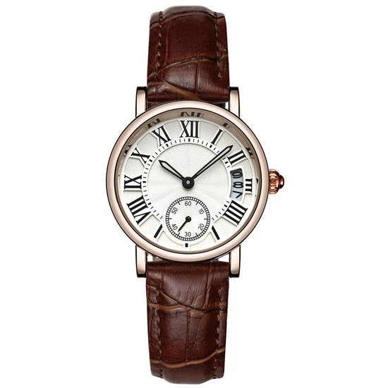 Orologio Donna Classico Analogico - Quarzo - Cinturino in Pelle - Impermeabile 30m - Funzione di Data - Regolabile - Polso
