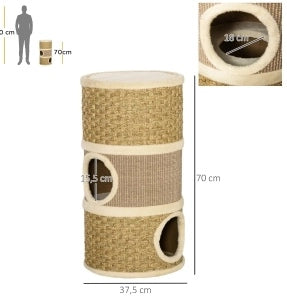 Tiragraffi a torre 3 livelli in sisal e peluche marrone