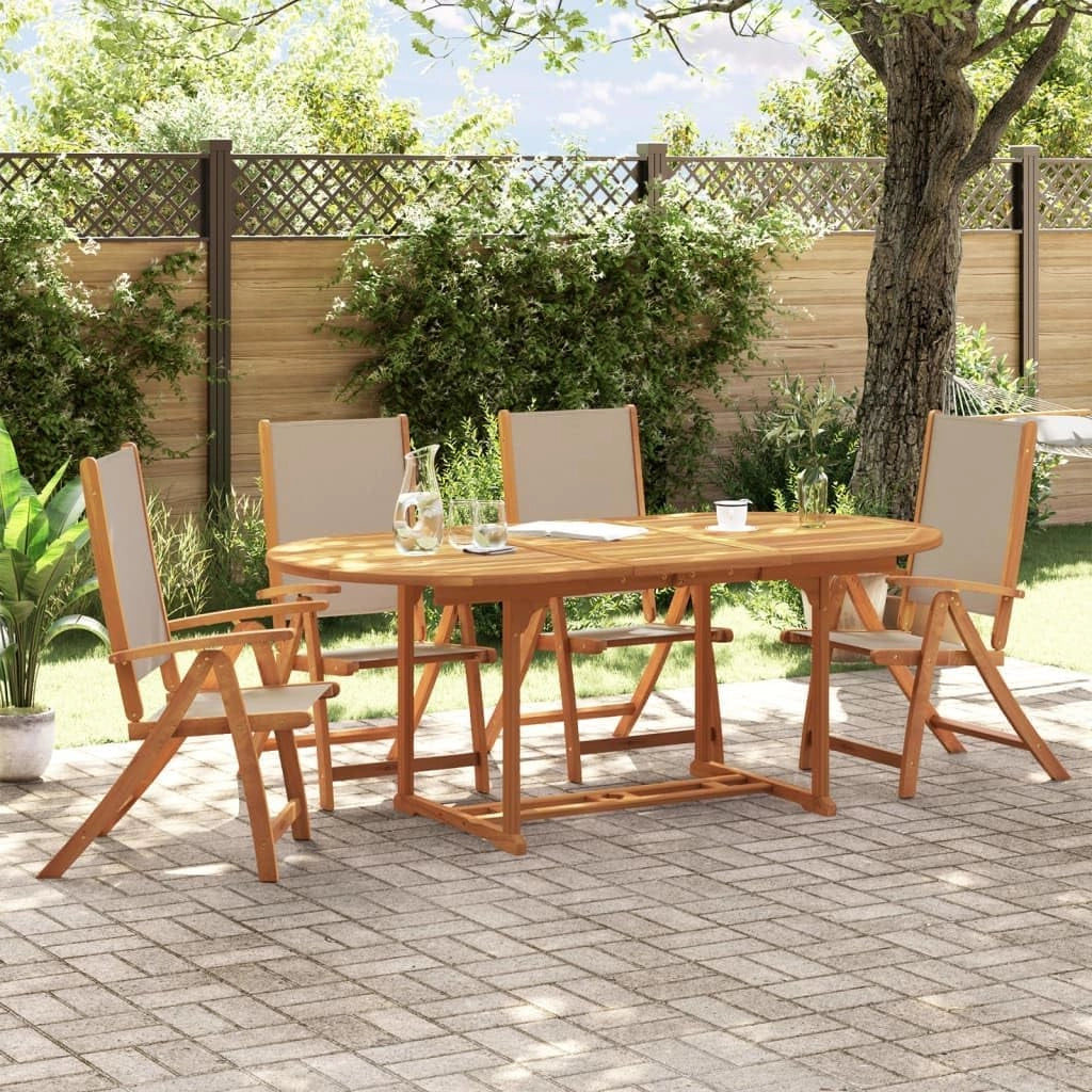Set da pranzo da giardino 5 pezzi in legno massello di acacia e textilene, set tavolo e sedie da giardino, tavolo terrazza esterna e sedie, set terrazza, mobili da giardino esterno - 3279314