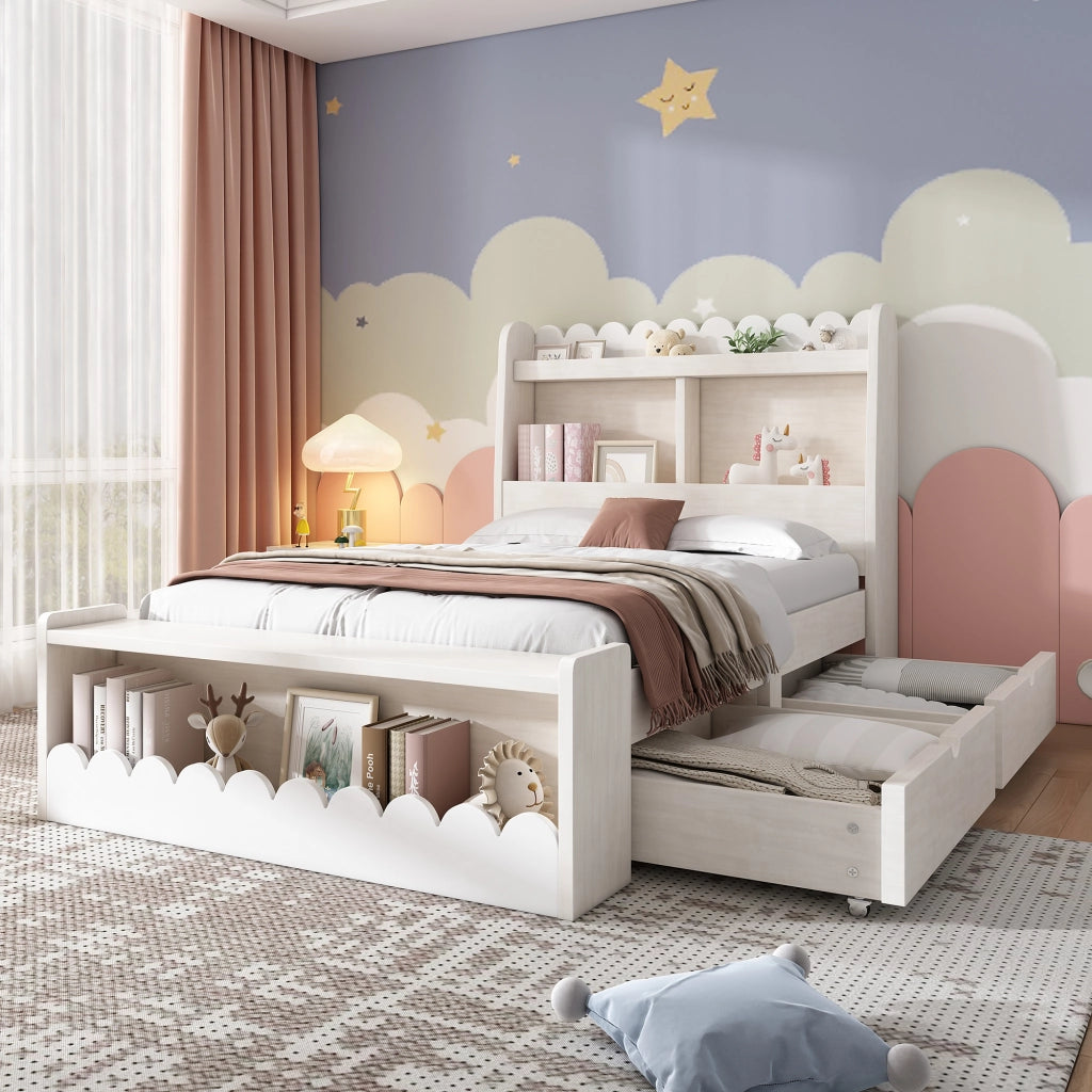 Letto con Cassetti 90 x 190 cm; Letto Singolo con Mensole; Panca Contenitore e Cassetti