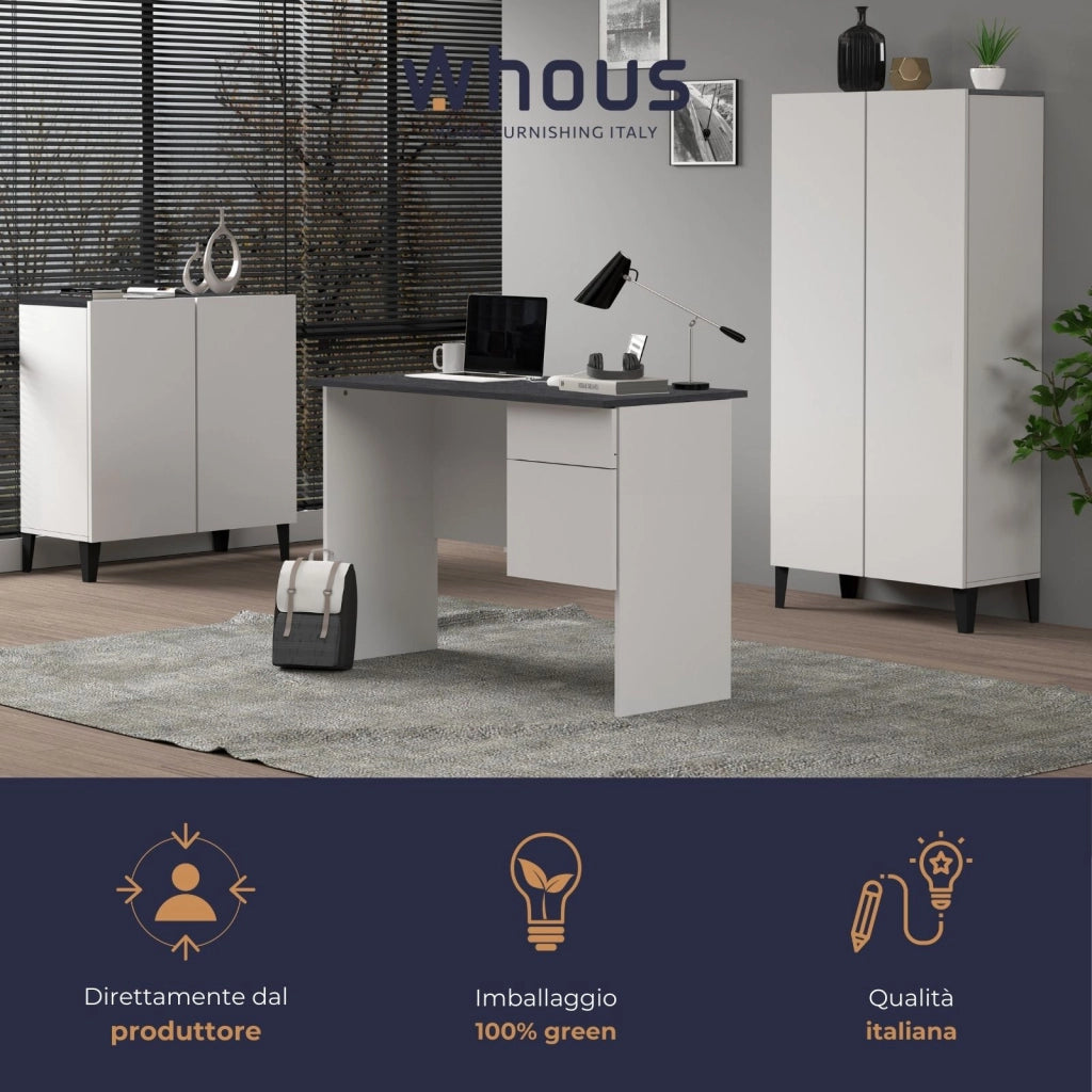 WHOUS Scrivania Easy 1 anta e 1 cassetto report e bianco opaco 110x50x75 cm