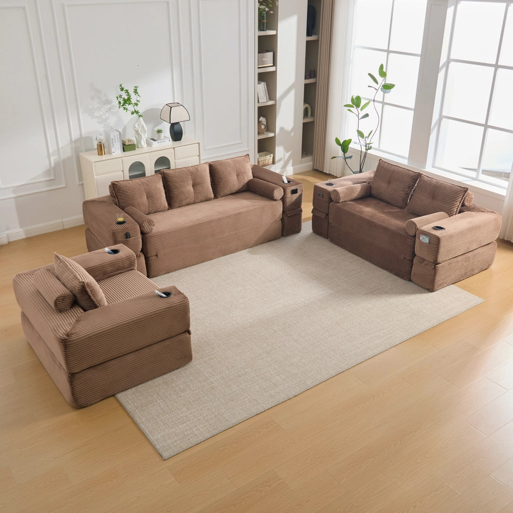 DIVANO LETTO 180x98x80 cm in corduroy marrone