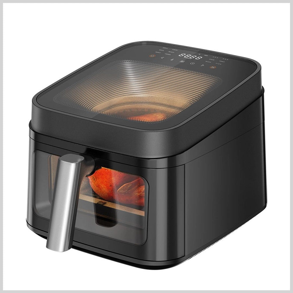 Trade Shop - Friggitrice Ad Aria Doppia Finestra Oblò Vetro Temperato Forno 6,5 Lt 1700w 12 Programmi -