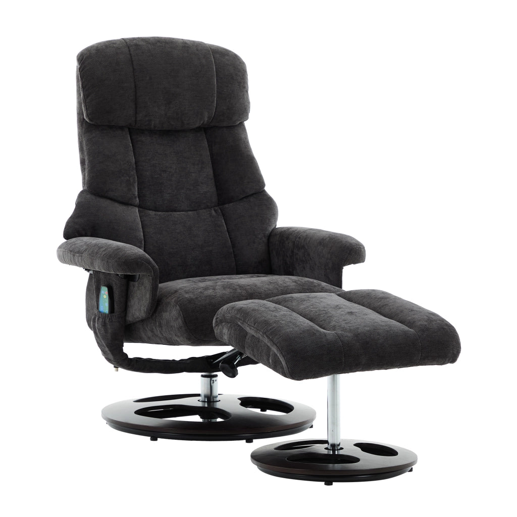 Poltrona Relax Reclinabile Massaggiante con Poggiapiedi ¨C MINIMAL ¨C Girevole 360¡ã, Tessuto Chenille Scuro