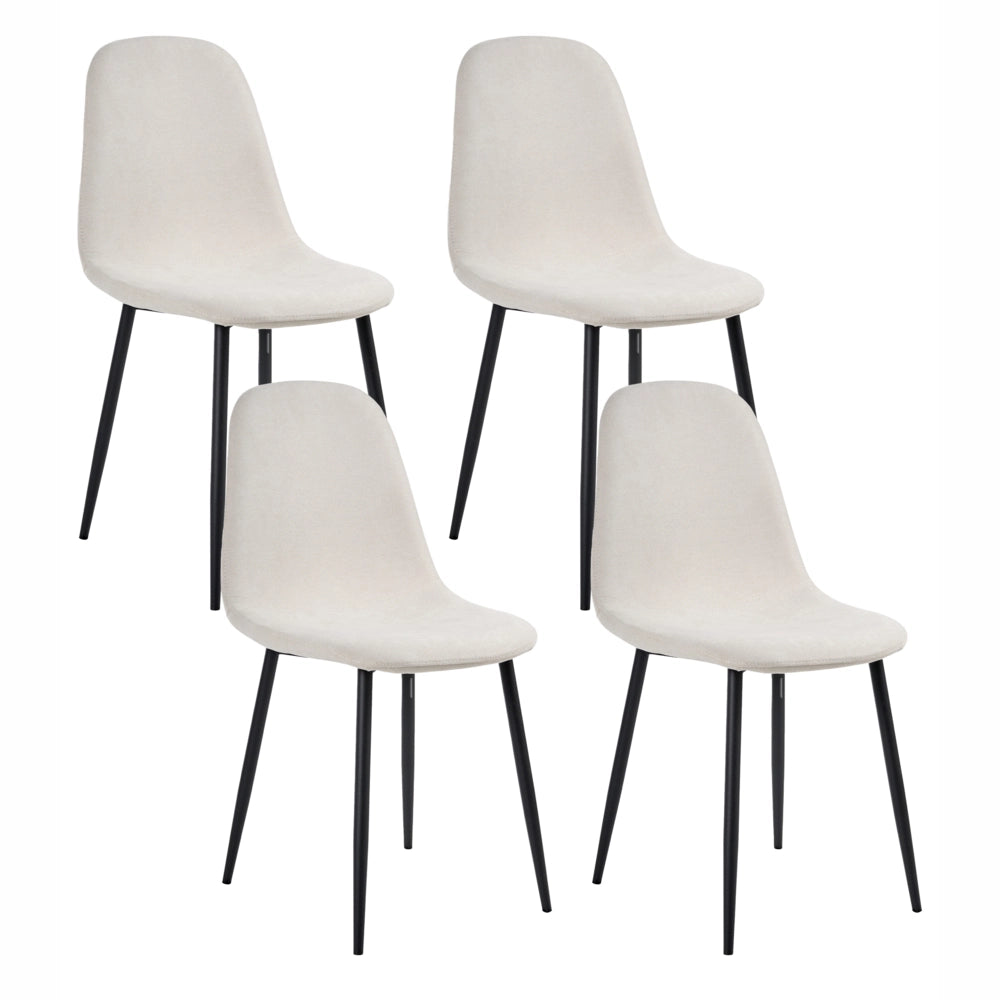 Set di 4 sedie da pranzo Beige Chiaro Poliestere Tappezzato Ferro Gambe Nere Sala da pranzo senza braccioli