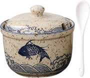 Ciotola di Zucchero in Ceramica con Coperchio e Cucchiaio - Ideale per Spezie - 1 Pezzo - Bianco