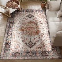 Tappeto Bohemien Antiscivolo e Lavabile a Pelo Corto per Soggiorno e Camera, 230x160 cm, Marrone