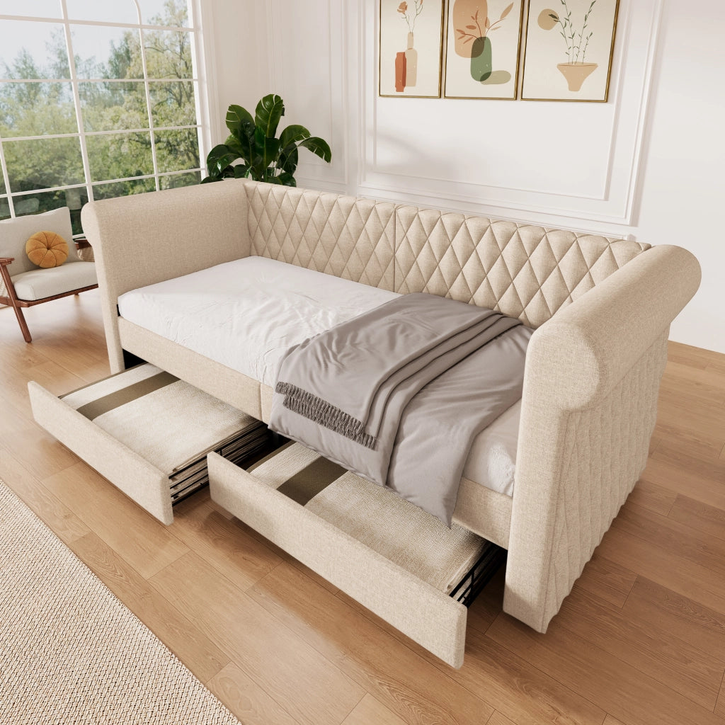 Letto con testata vintage divano letto in lino 90x200 cm