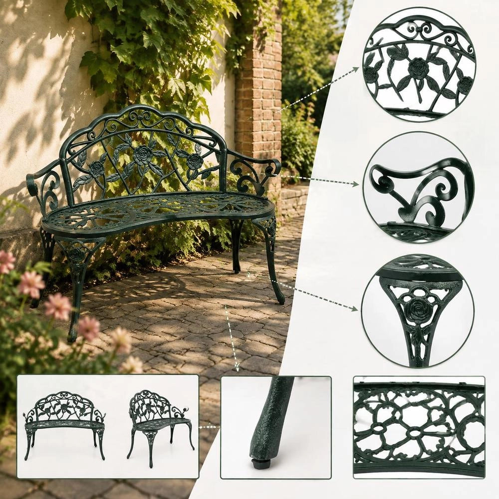 Garden Bench 100 Cm Cast Aluminum Green