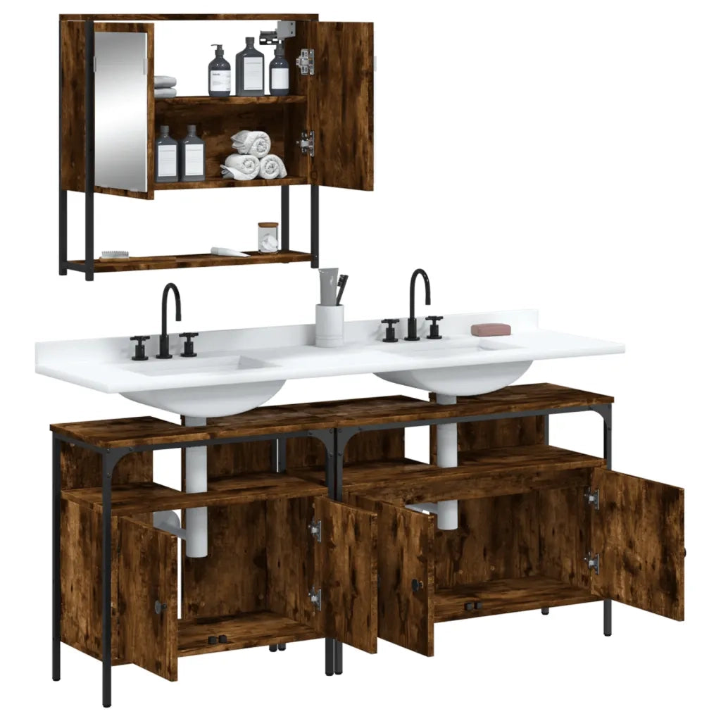 Set Mobili da Bagno 3 pz Rovere Fumo in Legno Multistrato 3214667