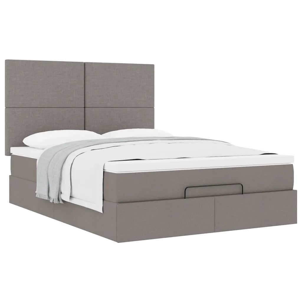 Struttura Letto Pouf con Materasso Tortora 140x190 cm Tessuto
