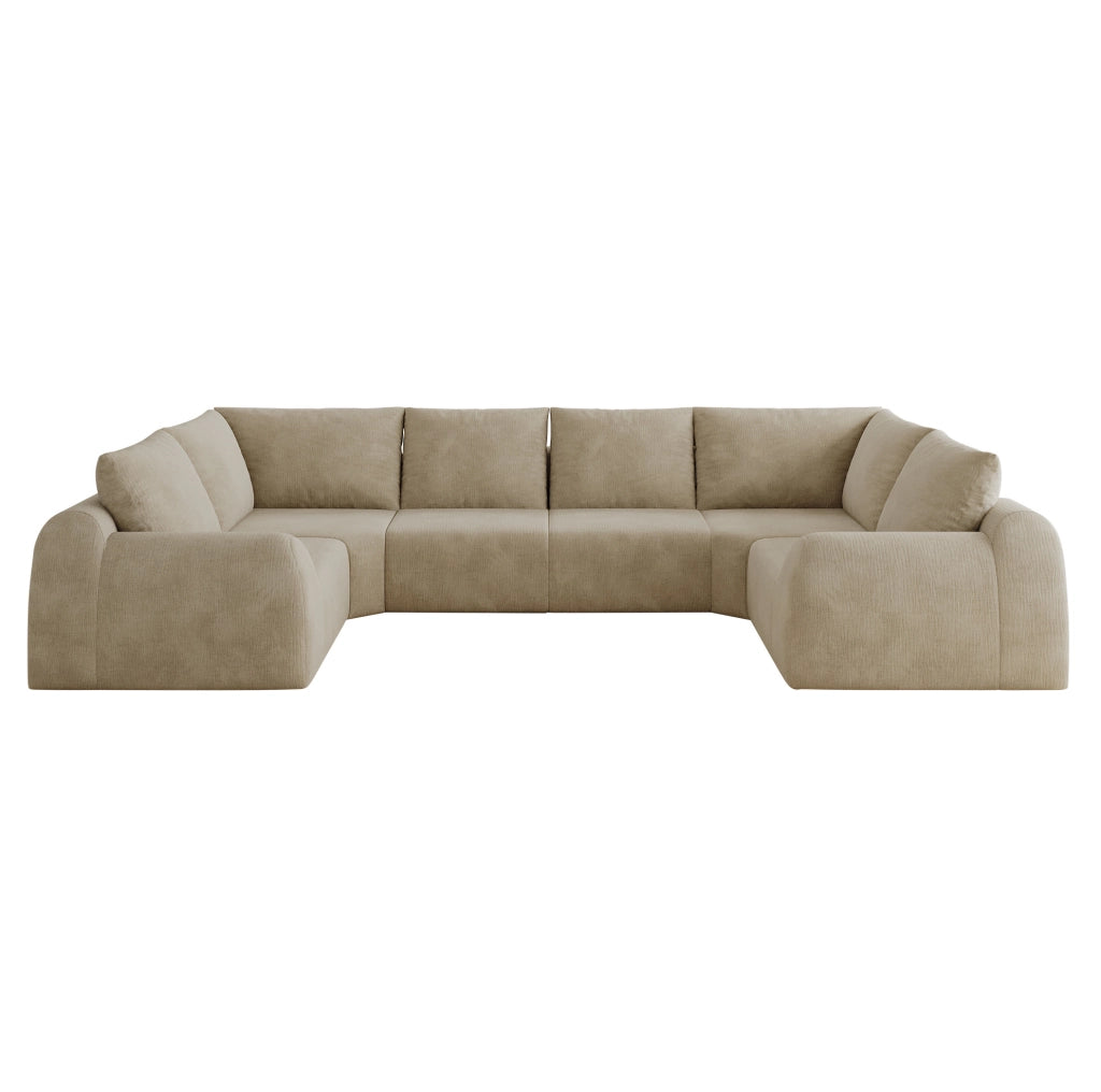Divano componibile compresso a U in tessuto chenille; imbottitura in schiuma elastica; kaki