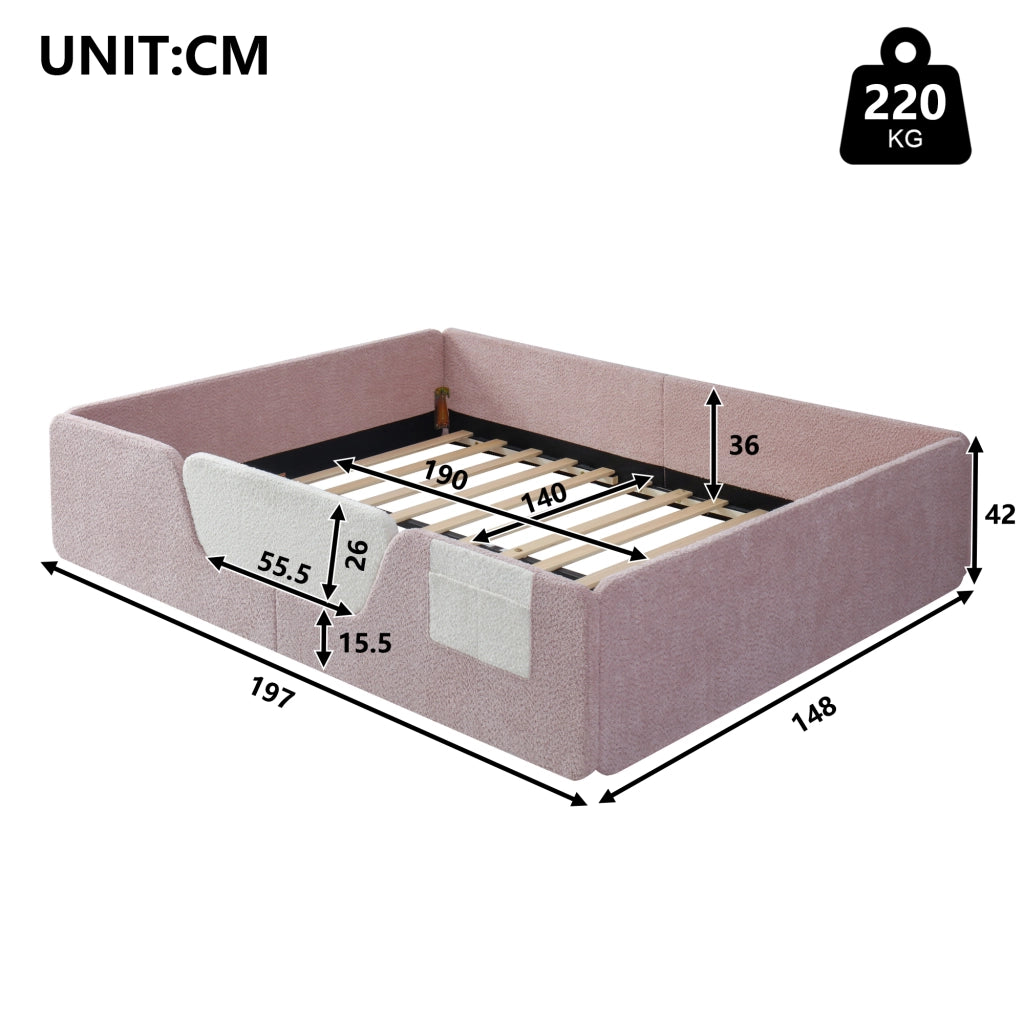 Letto Imbottito in Velluto ¨C MINIMAL ¨C 140x190, Rosa, con Sponde Rimovibili