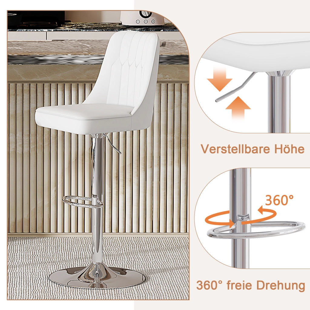 SGABELLO BAR Regolabile 95,5-117,5 cm Bianco/Argento Set da 2 pezzi