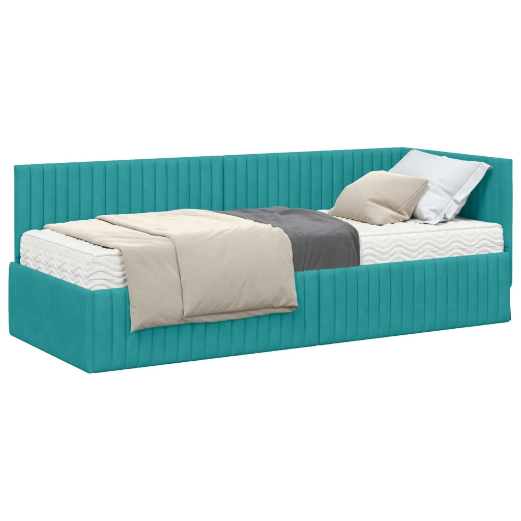 Struttura Letto Angolare con Materasso 2 pz-Giroletto con materasso Turchese Velluto 768770