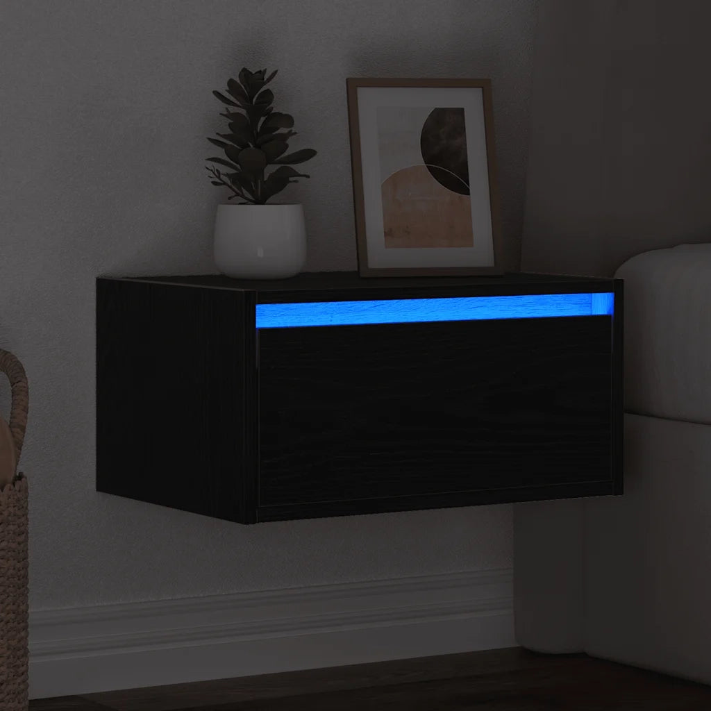 Comodino a Parete con Luci LED Rovere Nero 860213