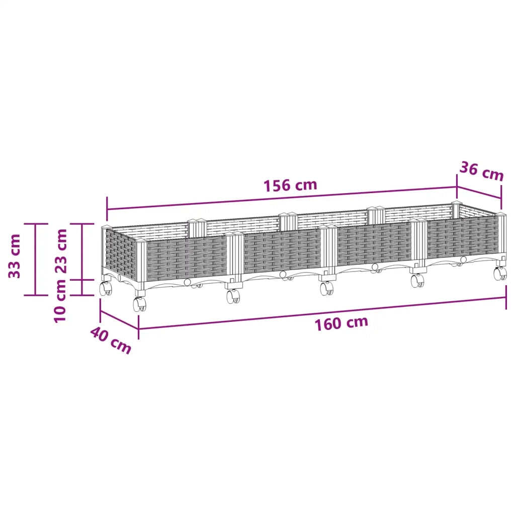 Vaso da Giardino con Ruote Grigio Chiaro 160 x 40 x 33 cm PP 3423131