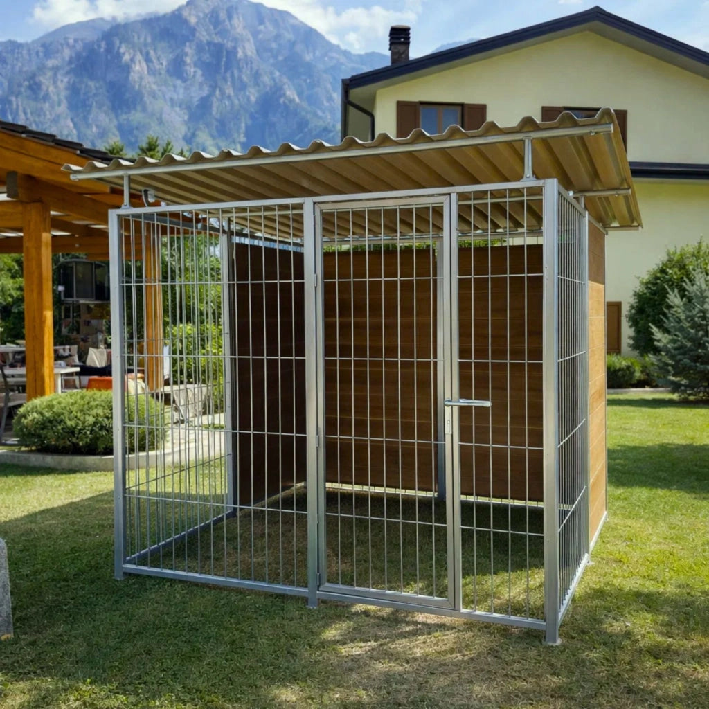 Box per cani da esterno coperto e retro in legno zincatura a caldo da 200x300xh180 cm