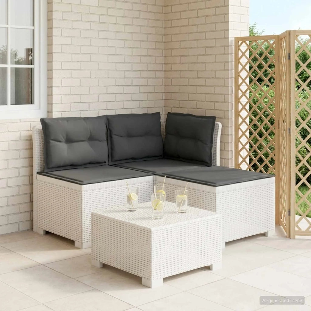 Divano da esterno-Divano da Giardino 3 posti con cuscini in look rattan PP Bianco 930745