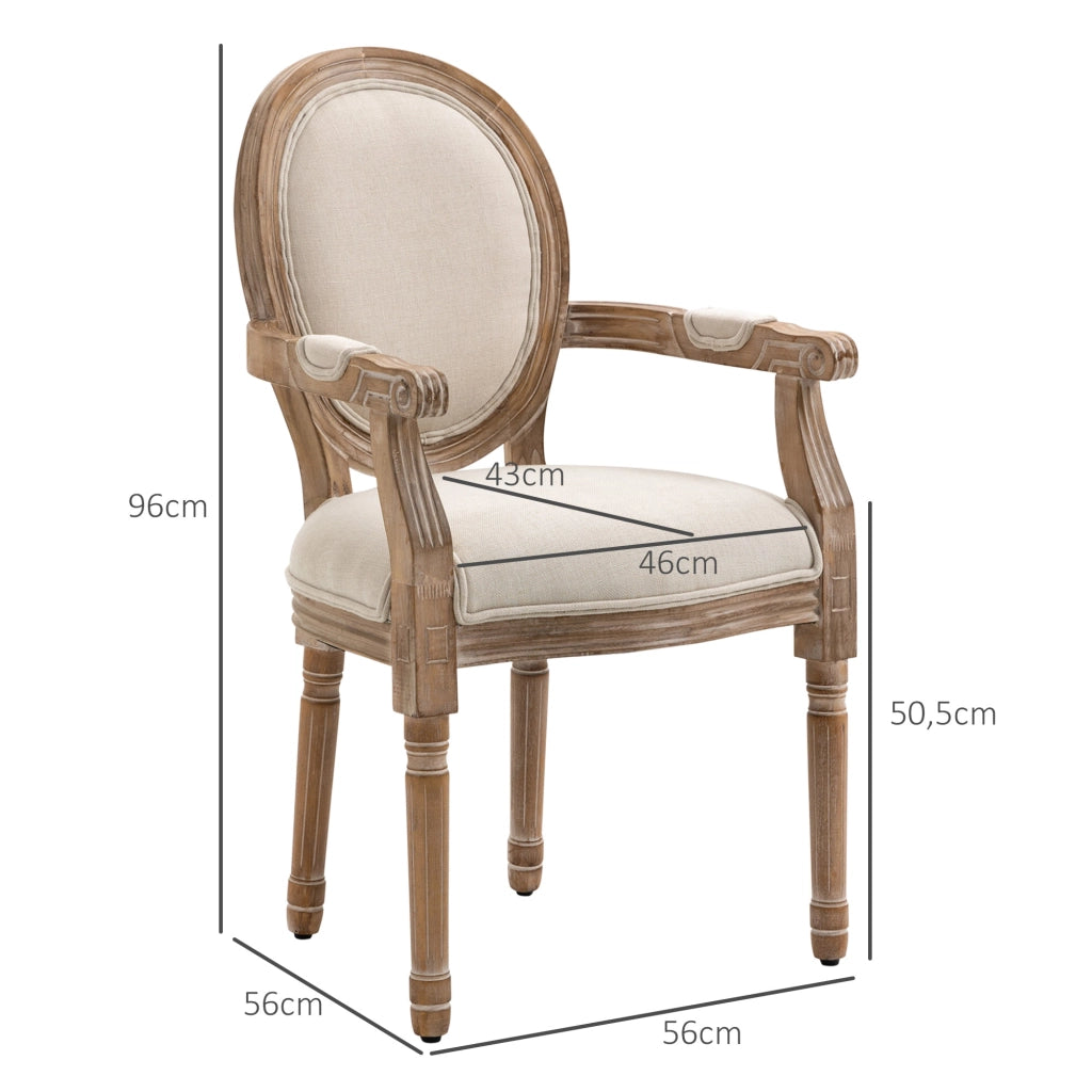 Sedia da Salotto Stile Classico Imbottita con Rivestimento in Tessuto, 56x56x96cm, Bianco Crema