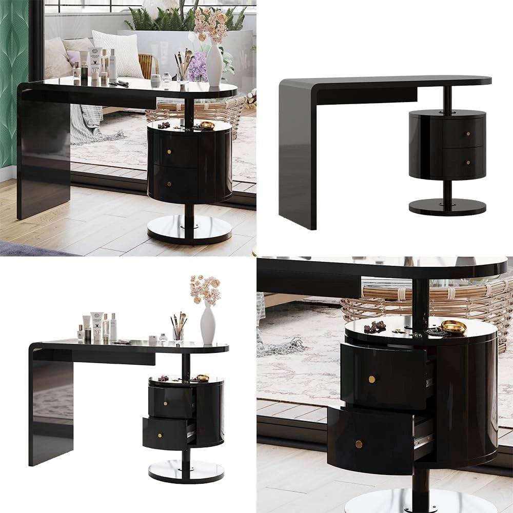 Vicco Tavolo da toeletta Lara, Nero lucido, 120 cm con 2 cassetti