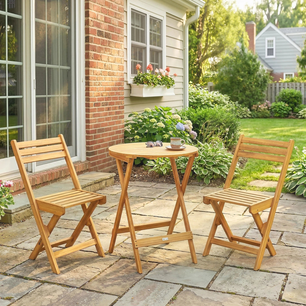 Set Bistrot Tavolo Rotondo Pieghevole 60cm Legno Acacia 2 Sedie ¨C Xylo ¨C Naturale