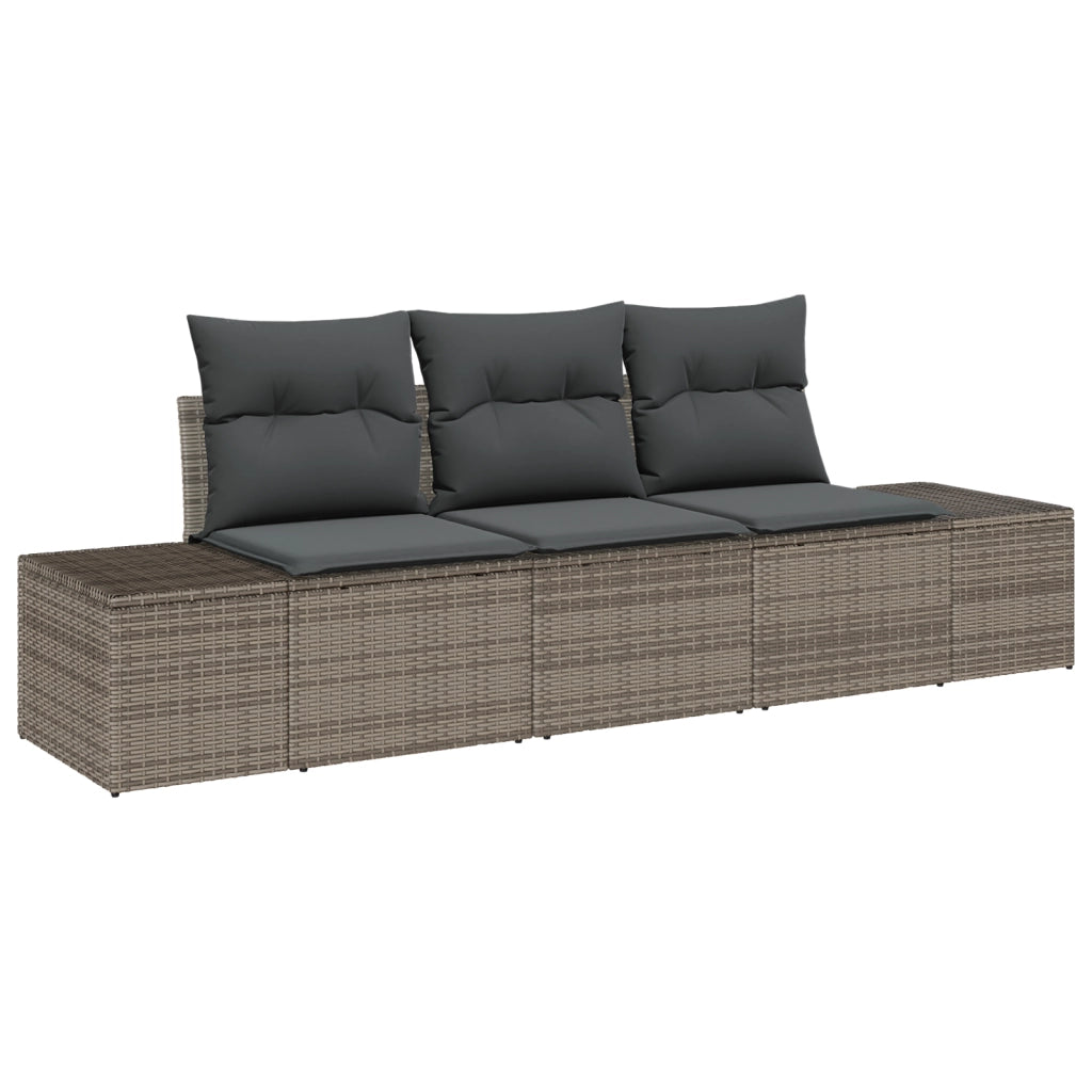 Set divano da giardino 3 pezzi con cuscini grigio polyrattan