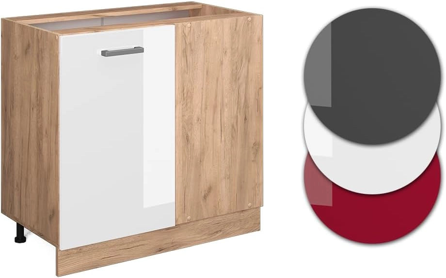 Mobile ad angolo cucina R-Line, Bianco lucido, 86 cm senza piano di lavoro, per la libera combinazione all'interno di sistemi cucina modulari