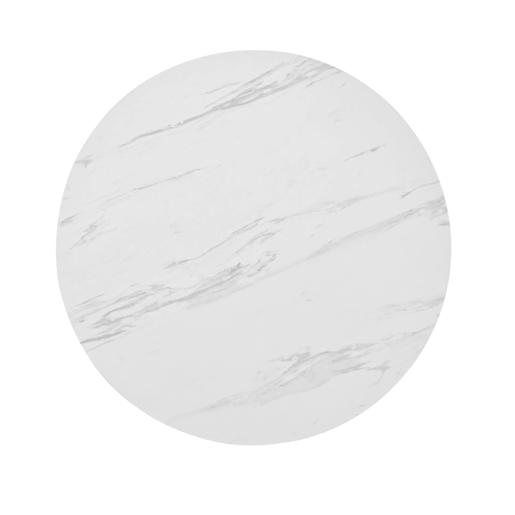 Tavolo da pranzo rotondo in MDF con piano effetto marmo e gambe in metallo per cucina e soggiorno bianco diametro 80 cm
