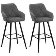 Set di 2 sgabelli da bar rivestiti in tessuto grigio con braccioli schienale trapuntato gambe in metallo Nero