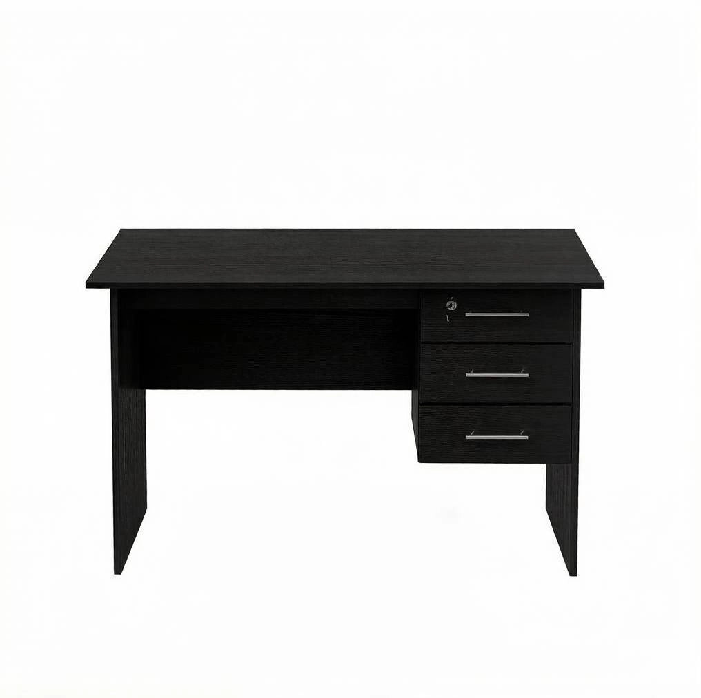 Scrivania da ufficio in legno nero 120x75x60 cm con 3 cassetti e piano resistente