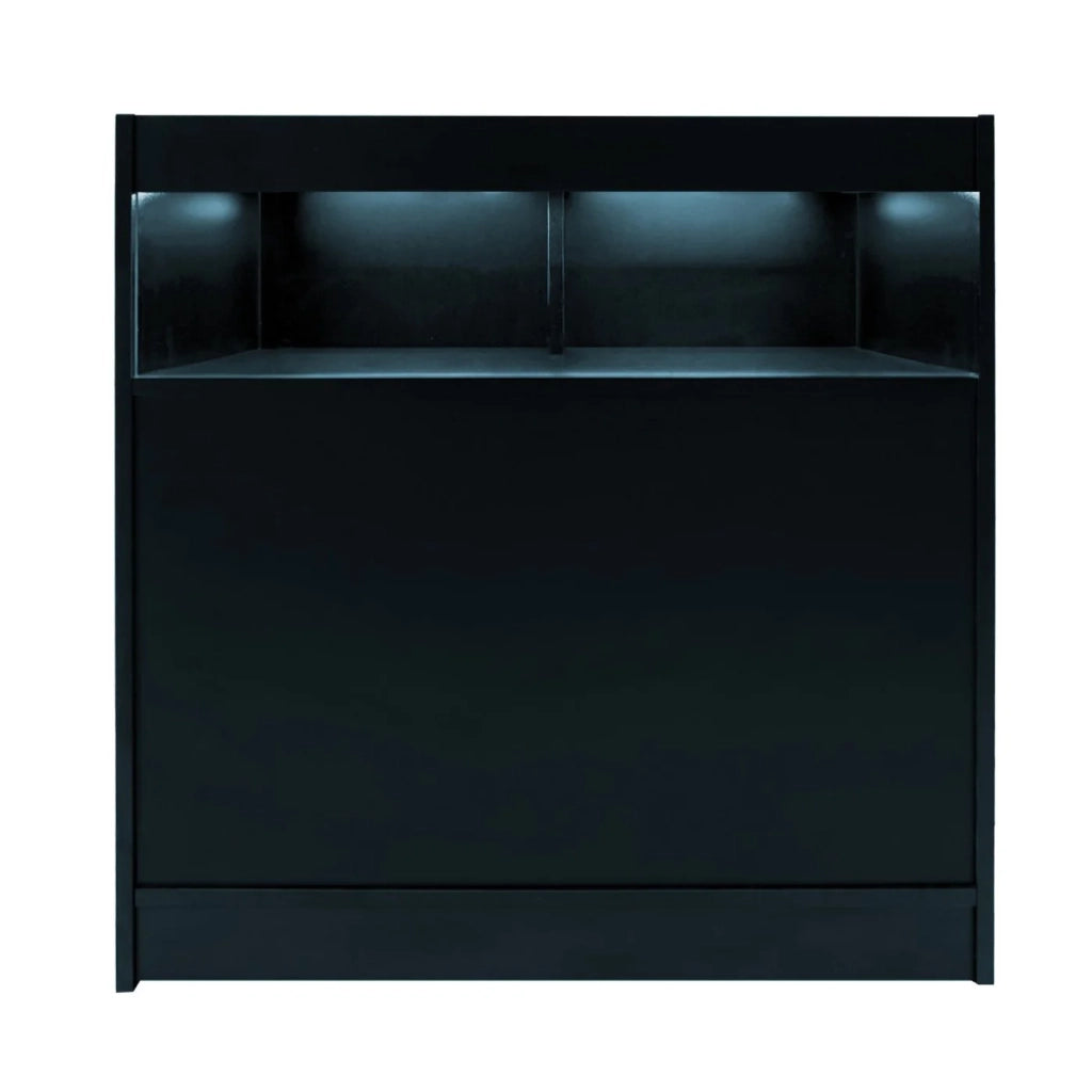 Bancone LED Nero B900 con Vetrina, Ante Scorrevoli e Ripiani – Bloccabile