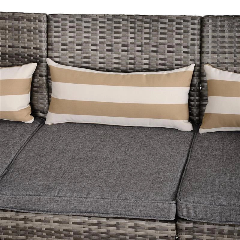 DIVANO 3 POSTI DA ESTERNI IN PE RATTAN CON CUSCINI A RIGHE GRIGIO 173X68X78CM