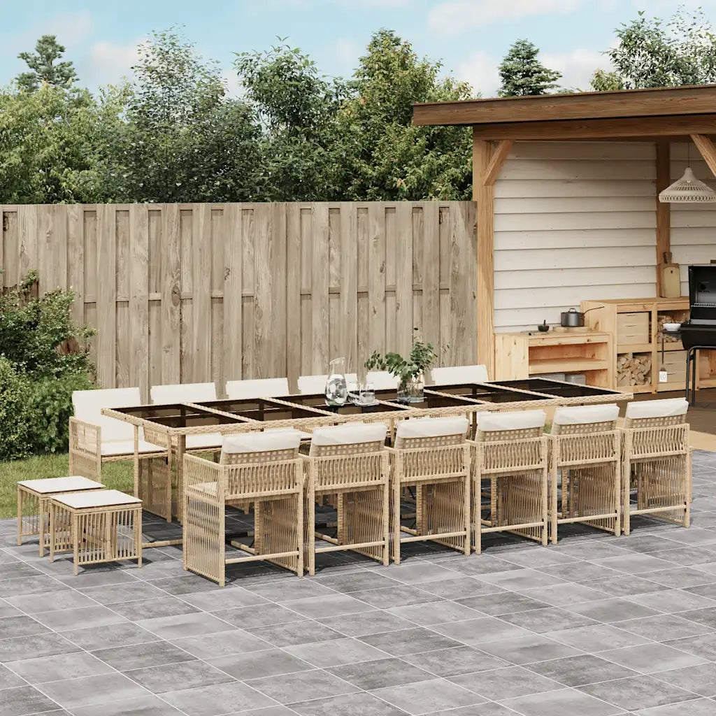 Set da Pranzo da Giardino 17 pz con Cuscini Beige in Polyrattan 3211726