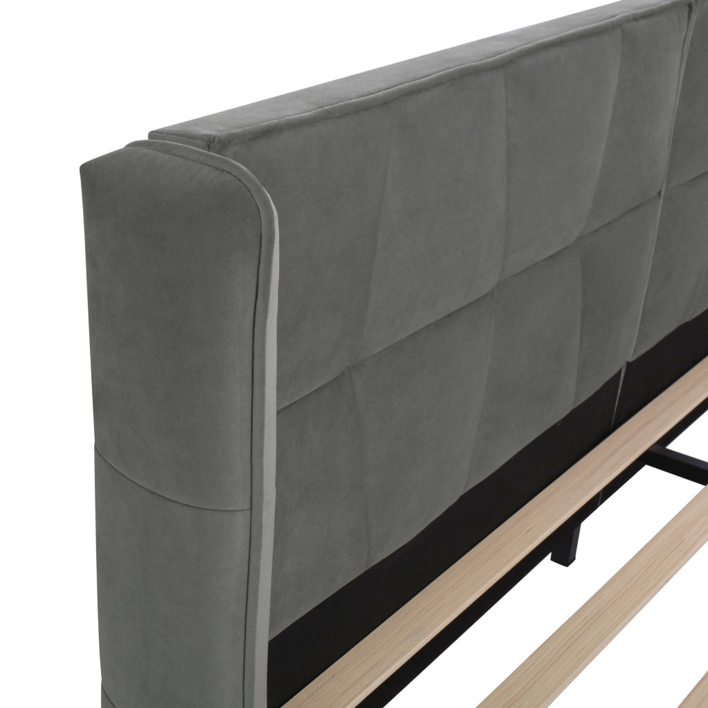 Letto imbottito 180x200 cm con testiera e rete a doghe; velluto grigio